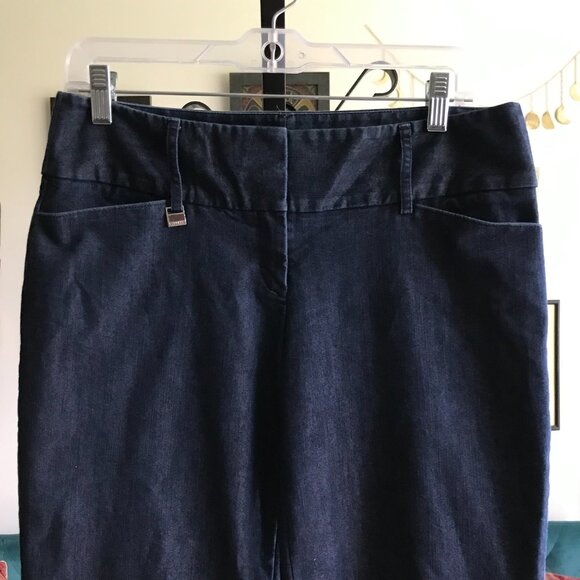 EXPRESS size 6R Dark Wash Stretch Denim Wide Leg Flare Editor Jeans Pants - Picture 2 of 4